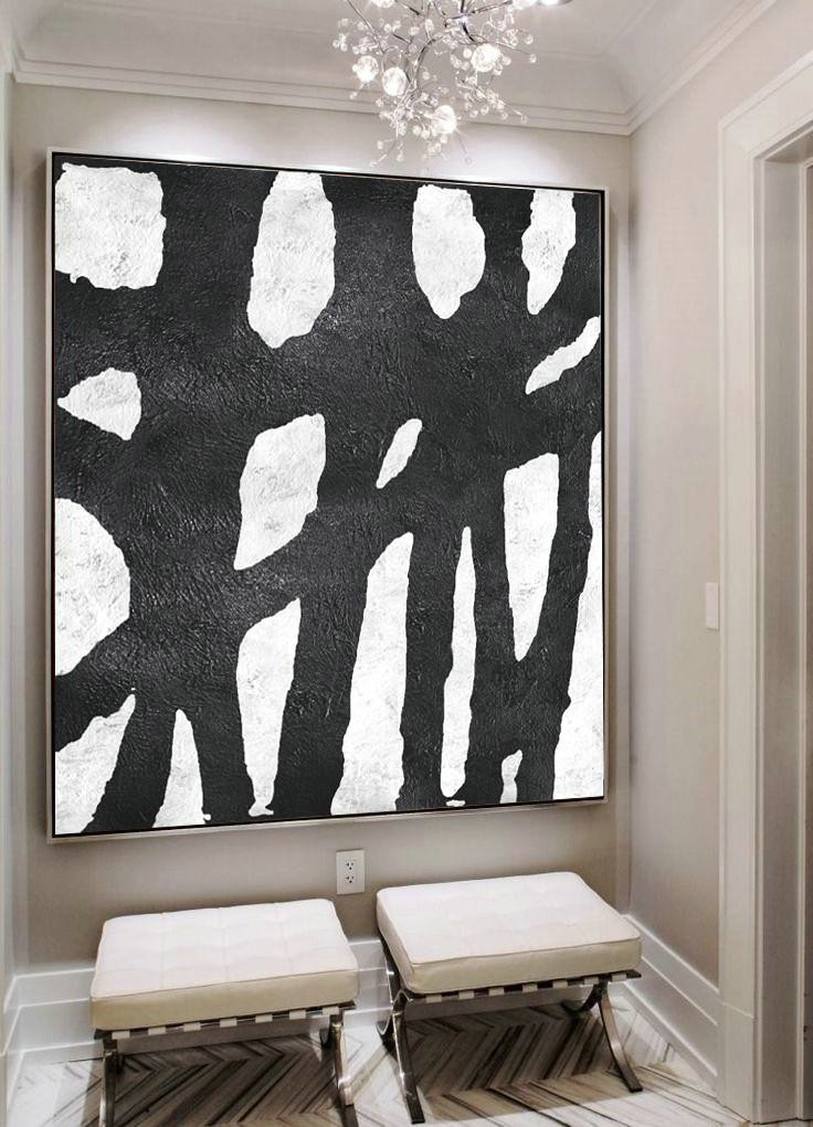 Huge Abstract Painting On Canvas,Oversized Minimal Black And White Painting - Original Art